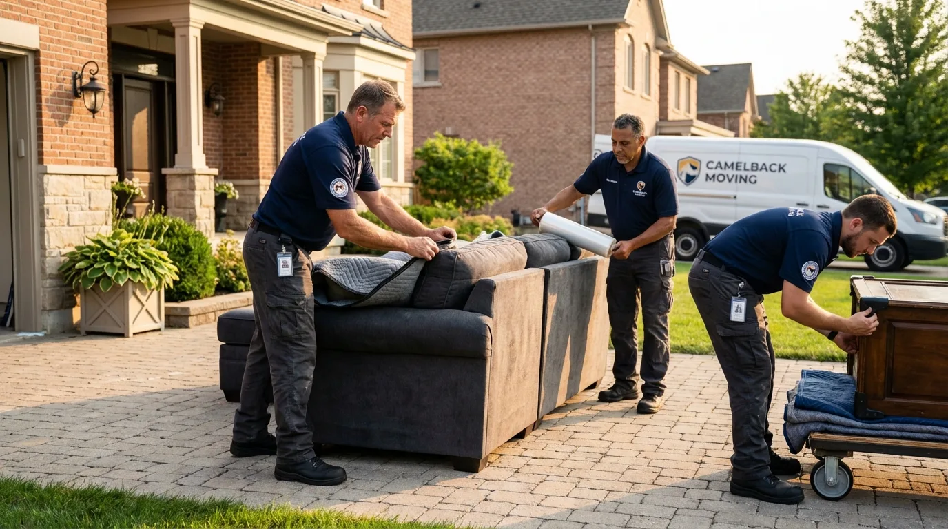 Large estate moving crew wrapping furniture in Georgetown, GA